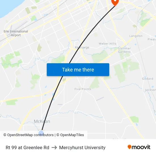 Rt 99 at Greenlee Rd to Mercyhurst University map