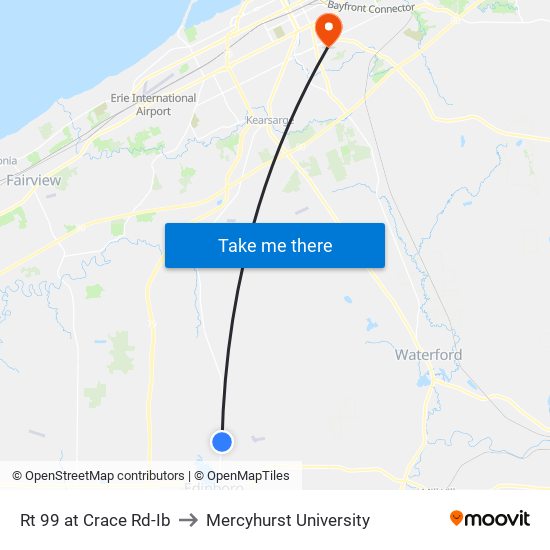 Rt 99 at Crace Rd-Ib to Mercyhurst University map