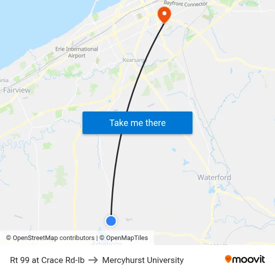 Rt 99 at Crace Rd-Ib to Mercyhurst University map