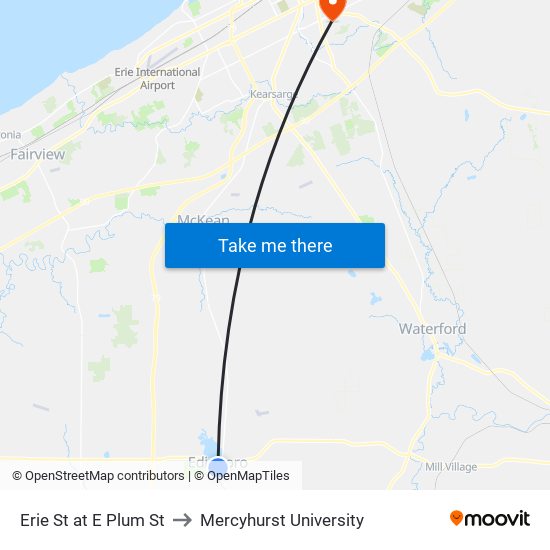 Erie St at E Plum St to Mercyhurst University map