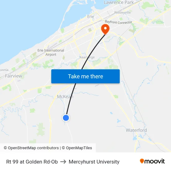 Rt 99 at Golden Rd-Ob to Mercyhurst University map