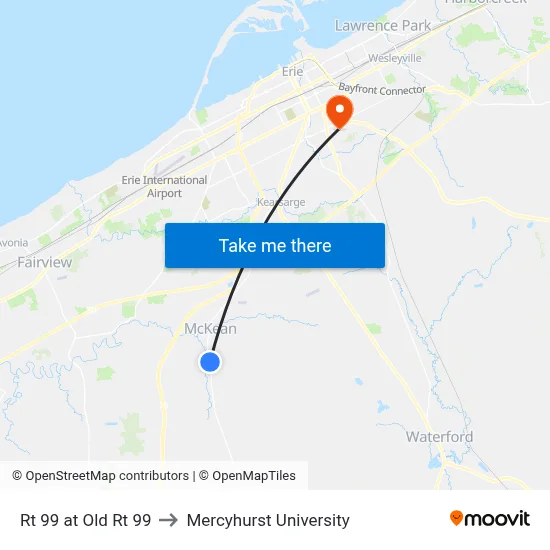 Rt 99 at Old Rt 99 to Mercyhurst University map