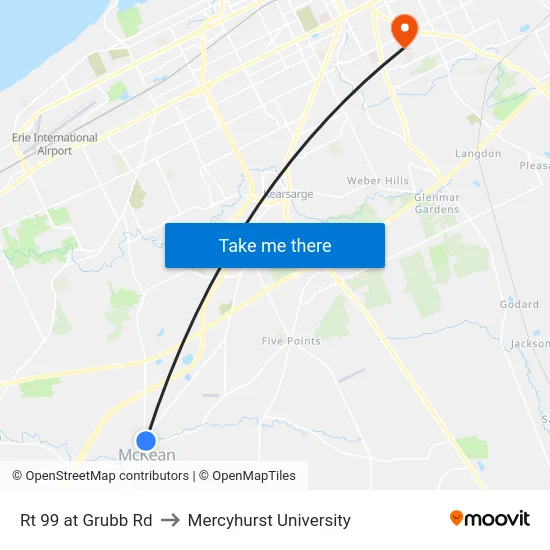 Rt 99 at Grubb Rd to Mercyhurst University map