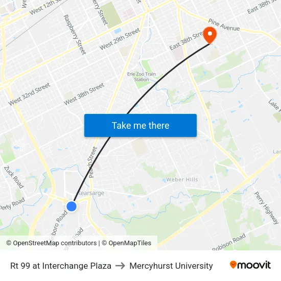 Rt 99 at Interchange Plaza to Mercyhurst University map
