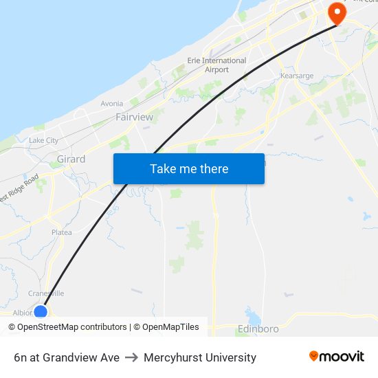 6n at Grandview Ave to Mercyhurst University map