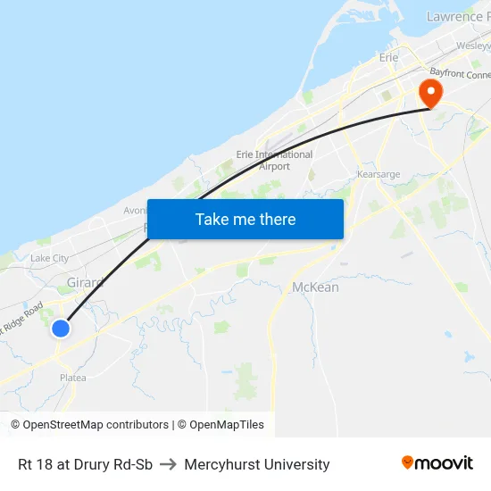 Rt 18 at Drury Rd-Sb to Mercyhurst University map