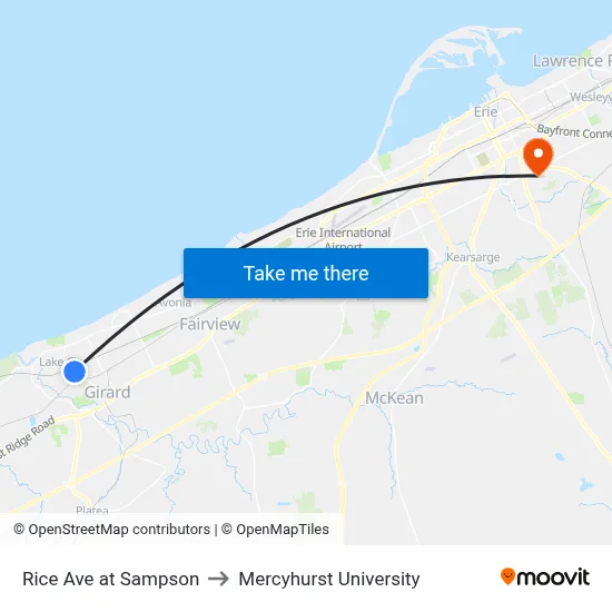 Rice Ave at Sampson to Mercyhurst University map