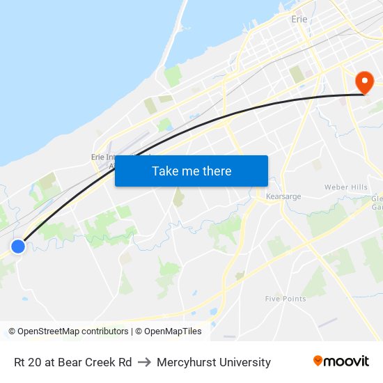 Rt 20 at Bear Creek Rd to Mercyhurst University map