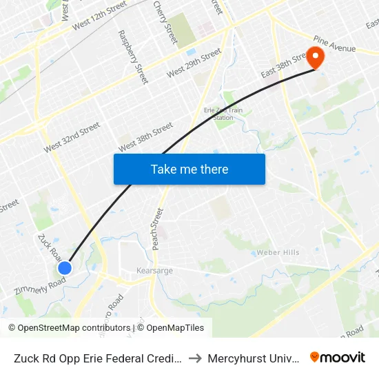 Zuck Rd Opp Erie Federal Credit Union to Mercyhurst University map