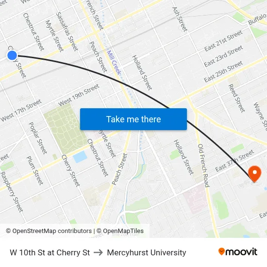 W 10th St at Cherry St to Mercyhurst University map