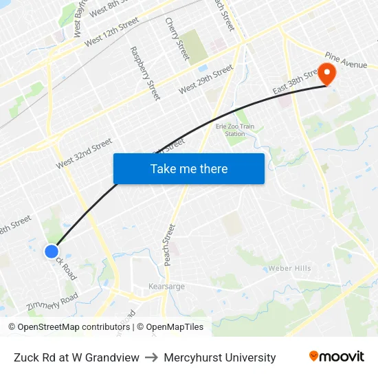 Zuck Rd at W Grandview to Mercyhurst University map