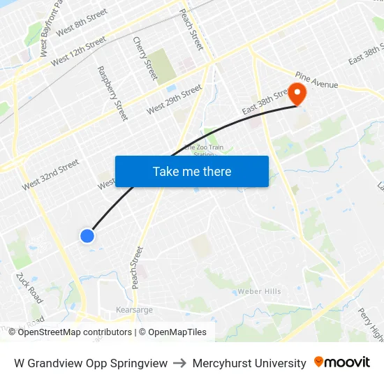 W Grandview Opp Springview to Mercyhurst University map