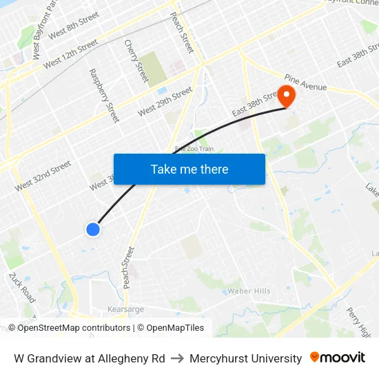 W Grandview at Allegheny Rd to Mercyhurst University map