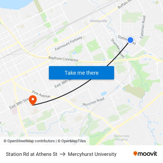 Station Rd at Athens St to Mercyhurst University map