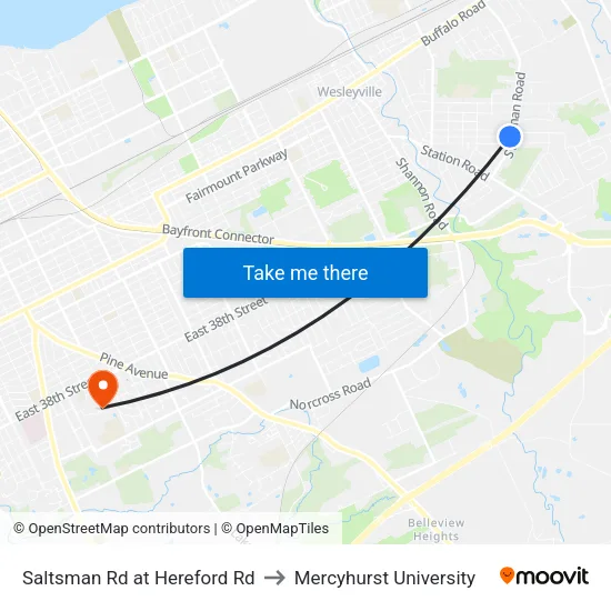 Saltsman Rd at Hereford Rd to Mercyhurst University map