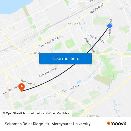 Saltsman Rd at Ridge to Mercyhurst University map