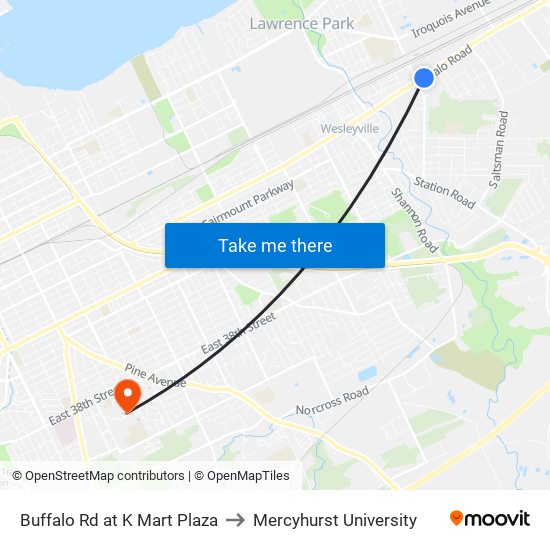 Buffalo Rd at K Mart Plaza to Mercyhurst University map