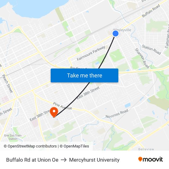 Buffalo Rd at Union Oe to Mercyhurst University map