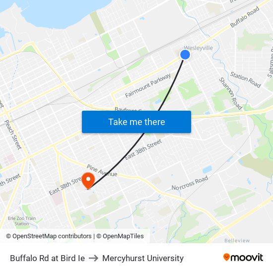 Buffalo Rd at Bird Ie to Mercyhurst University map