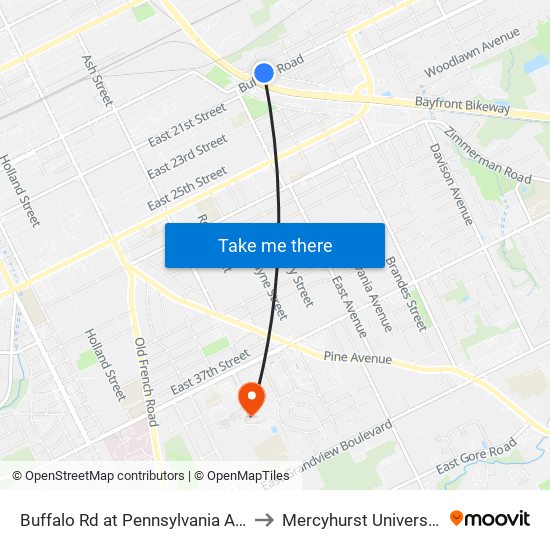 Buffalo Rd at Pennsylvania Ave to Mercyhurst University map