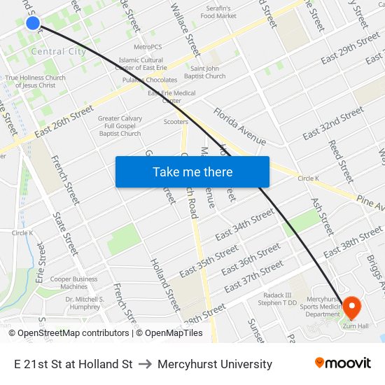 E 21st St at Holland St to Mercyhurst University map