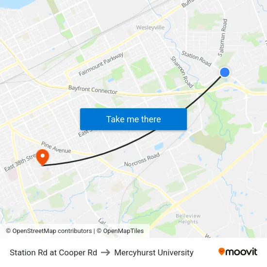 Station Rd at Cooper Rd to Mercyhurst University map