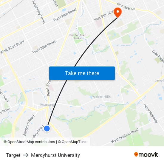 Target to Mercyhurst University map