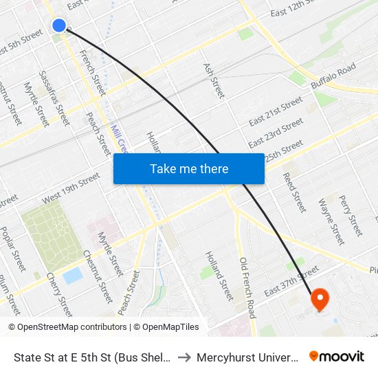 State St at E 5th St (Bus Shelter) to Mercyhurst University map