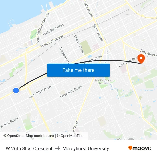 W 26th St at Crescent to Mercyhurst University map