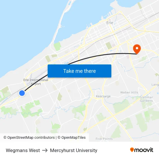 Wegmans West to Mercyhurst University map
