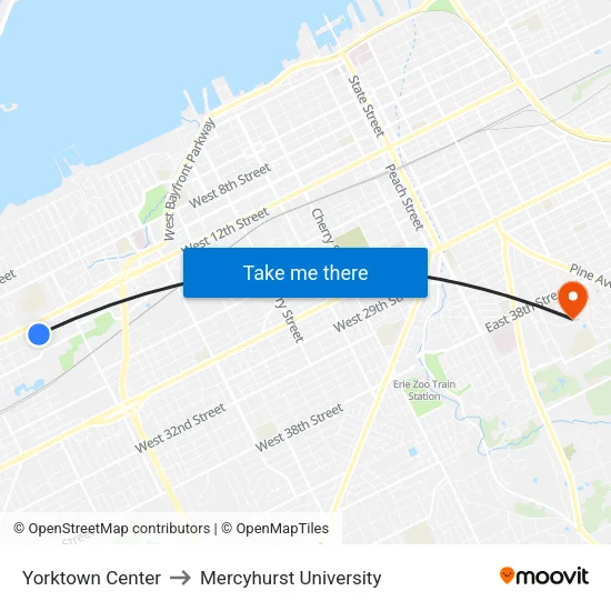 Yorktown Center to Mercyhurst University map