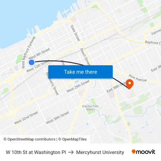 W 10th St at Washington Pl to Mercyhurst University map