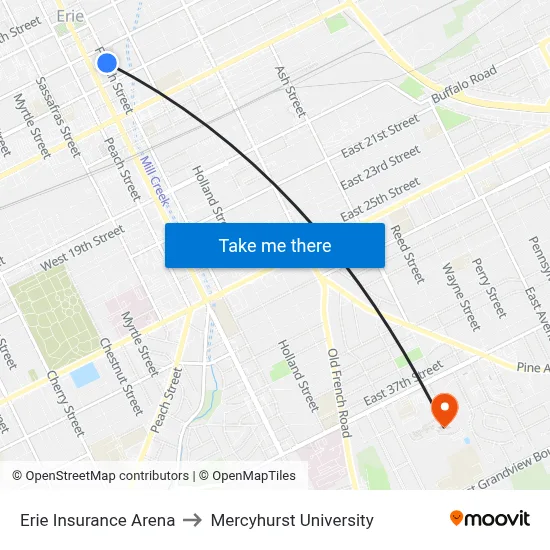 Erie Insurance Arena to Mercyhurst University map