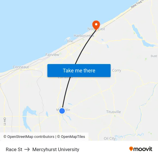 Race St to Mercyhurst University map