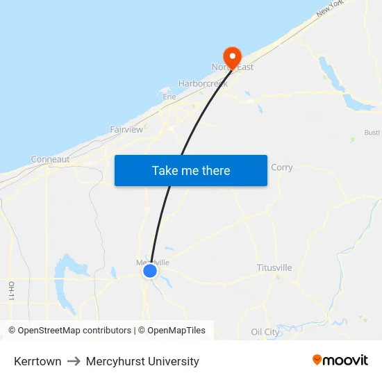 Kerrtown to Mercyhurst University map