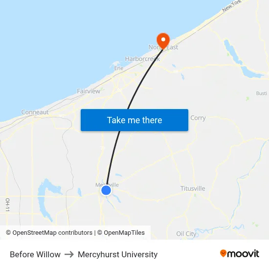 Before Willow to Mercyhurst University map