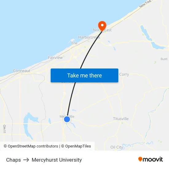 Chaps to Mercyhurst University map