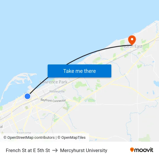 French St at E 5th St to Mercyhurst University map