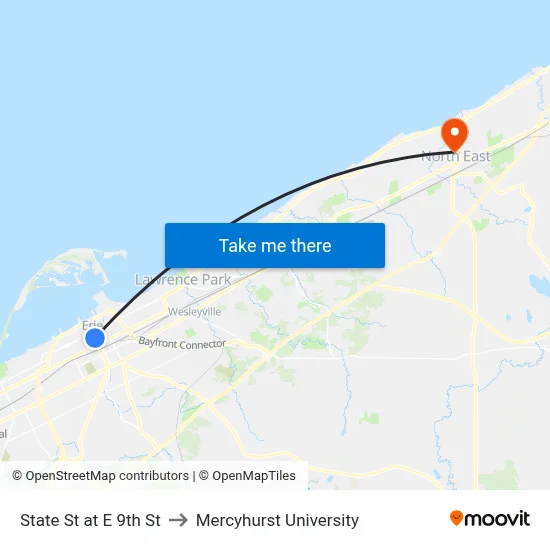 State St at E 9th St to Mercyhurst University map