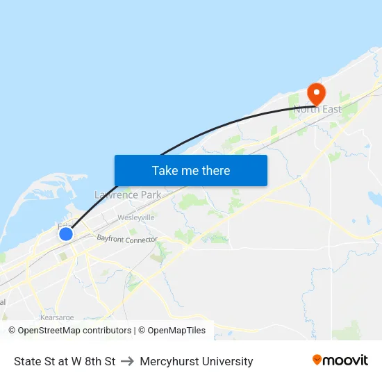 State St at W 8th St to Mercyhurst University map