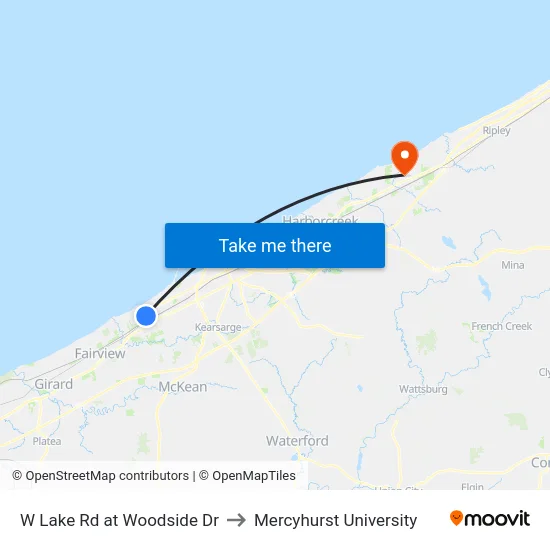 W Lake Rd at Woodside Dr to Mercyhurst University map