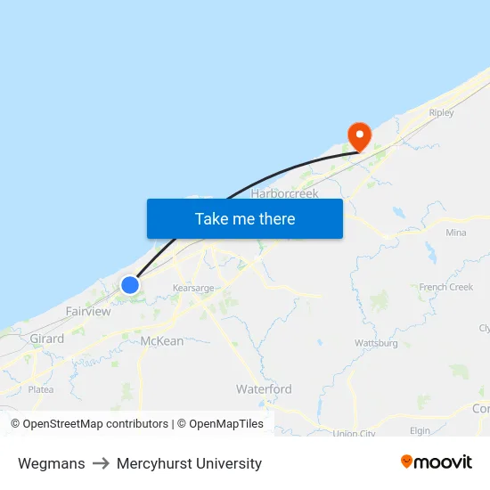 Wegmans to Mercyhurst University map