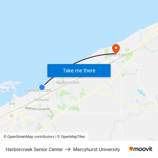 Harborcreek Senior Center to Mercyhurst University map
