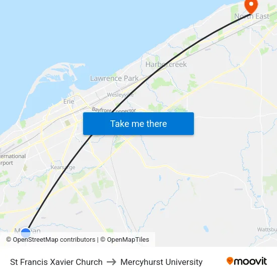 St Francis Xavier Church to Mercyhurst University map