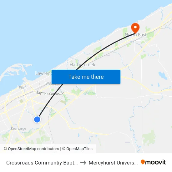 Crossroads Communtiy Baptist to Mercyhurst University map