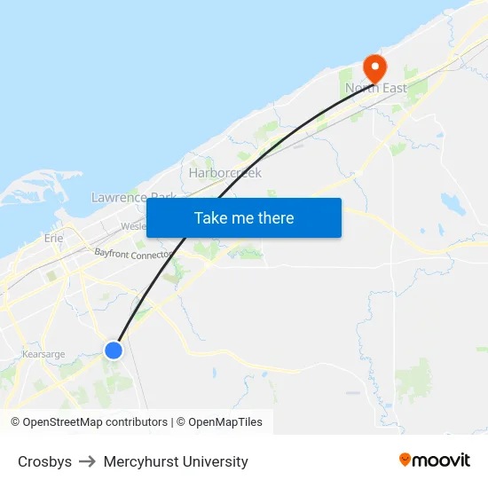 Crosbys to Mercyhurst University map