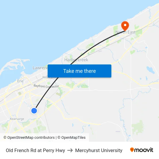 Old French Rd at Perry Hwy to Mercyhurst University map