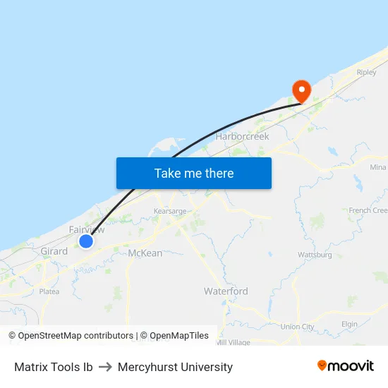 Matrix Tools Ib to Mercyhurst University map