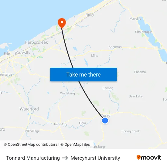 Tonnard Manufacturing to Mercyhurst University map