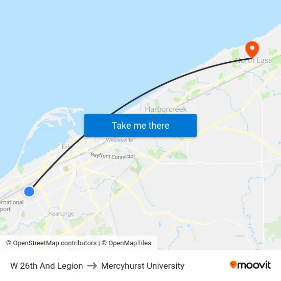 W 26th And Legion to Mercyhurst University map